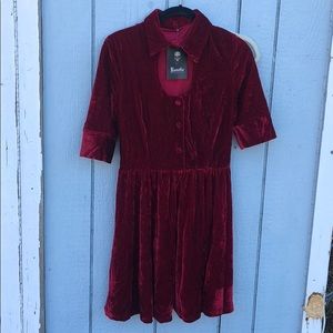 Gothic Peter Pan Collared Red Velvet Dress